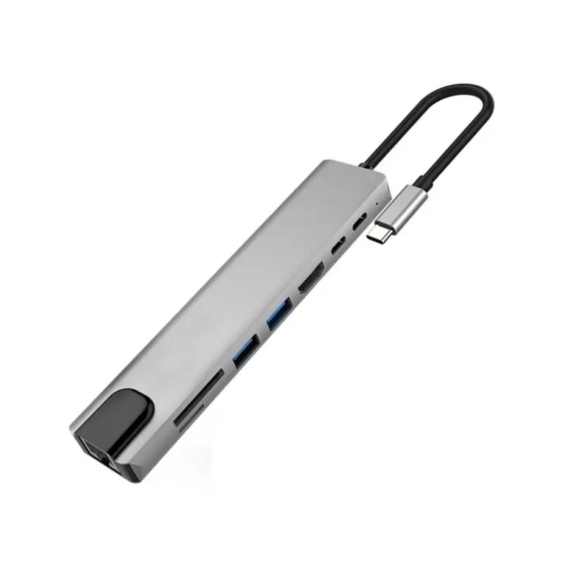 Новый 8 в 1 USB C к 1xhdmi 2xUSB2. 0 1xPD зарядный порт 1xusb S-D/TF слот для чтения карт и RJ45