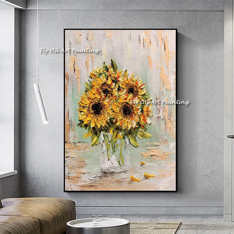 

100% Handmade modren Canvas Sunflower Oil painting Living Room Modern Art picture oil painting Corridor Aisle wall Decoration