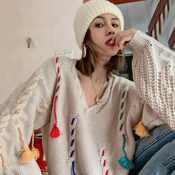 2020 Autumn Winter Women's sweaters Europe Loose Tassel Pullover Sweater Deep V Neck Sweater Women
2020 Autumn Winter Women's sweaters Europe Loose Tassel Pullover Sweater Deep V Neck Sweater Women
