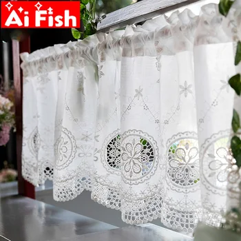 American luxury white cotton linen hollow embroidery flower half curtain tulle bedroom partition bookcase decoration MY467-3
American luxury white cotton linen hollow embroidery flower half curtain tulle bedroom partition bookcase decoration MY467-3