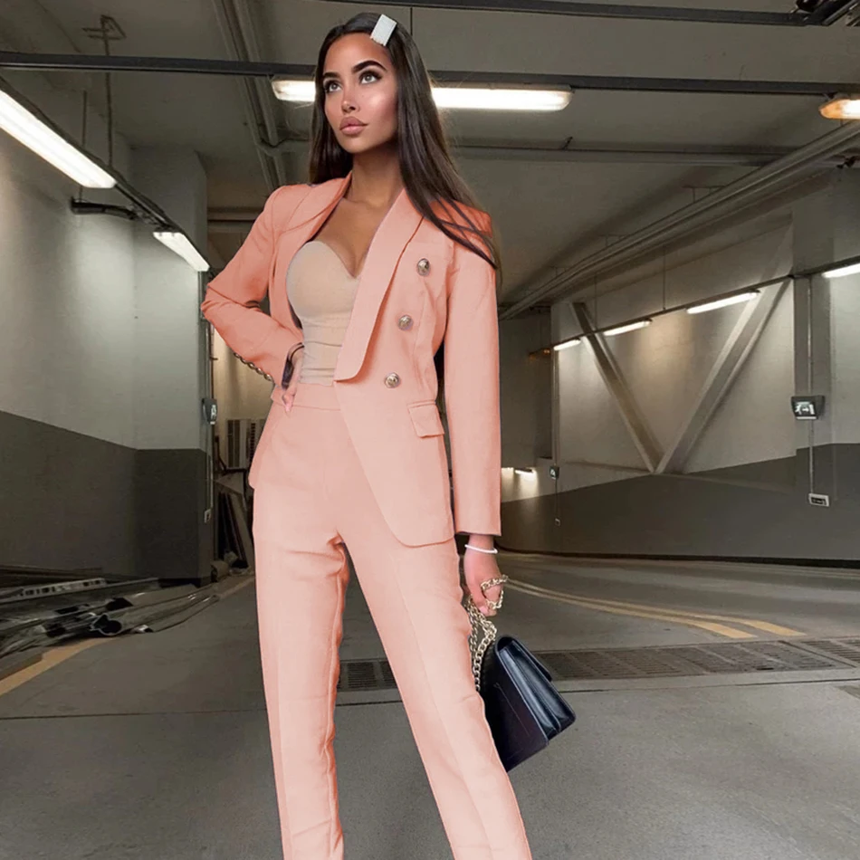 2020 Autumn Winter Fashion Sexy New WomenS Set Double-Breasted Jacket & Pants 2 Two-Piece Office Celebrity Party Pants Set Suit
