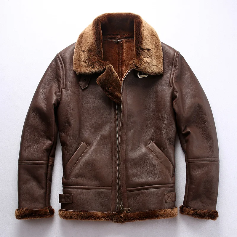 Fast Shipping High Quality Warm Genuine Leather Winter Shearling Jacket Classic B3 Air Force Fly Sheep Fur Coat | Мужская одежда