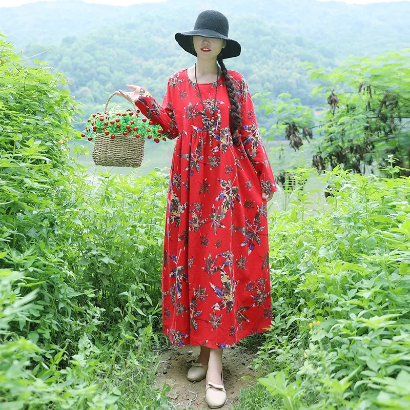 2018 Autumn New Style Ethnic-Style Mid-length Large Size Loose Cotton Linen Printed Long Sleeve Big Hemline Dress Women's
2018 Autumn New Style Ethnic-Style Mid-length Large Size Loose Cotton Linen Printed Long Sleeve Big Hemline Dress Women's