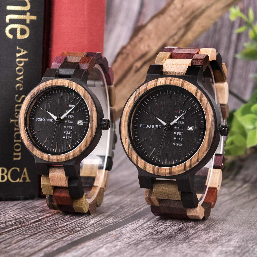 BOBO BIRD Lovers Day & Date Display Wood Couple Watches BOBO BIRD Lovers Day & Date Display Wood Couple Watches