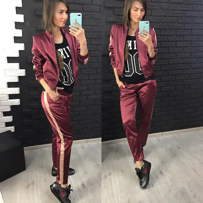 Autumn Casual Tracksuit Women 2 Piece Set Jacket Top and Pants Satin Side Striped Zipper Sweat Suit Female Workout Tracksuits
Autumn Casual Tracksuit Women 2 Piece Set Jacket Top and Pants Satin Side Striped Zipper Sweat Suit Female Workout Tracksuits