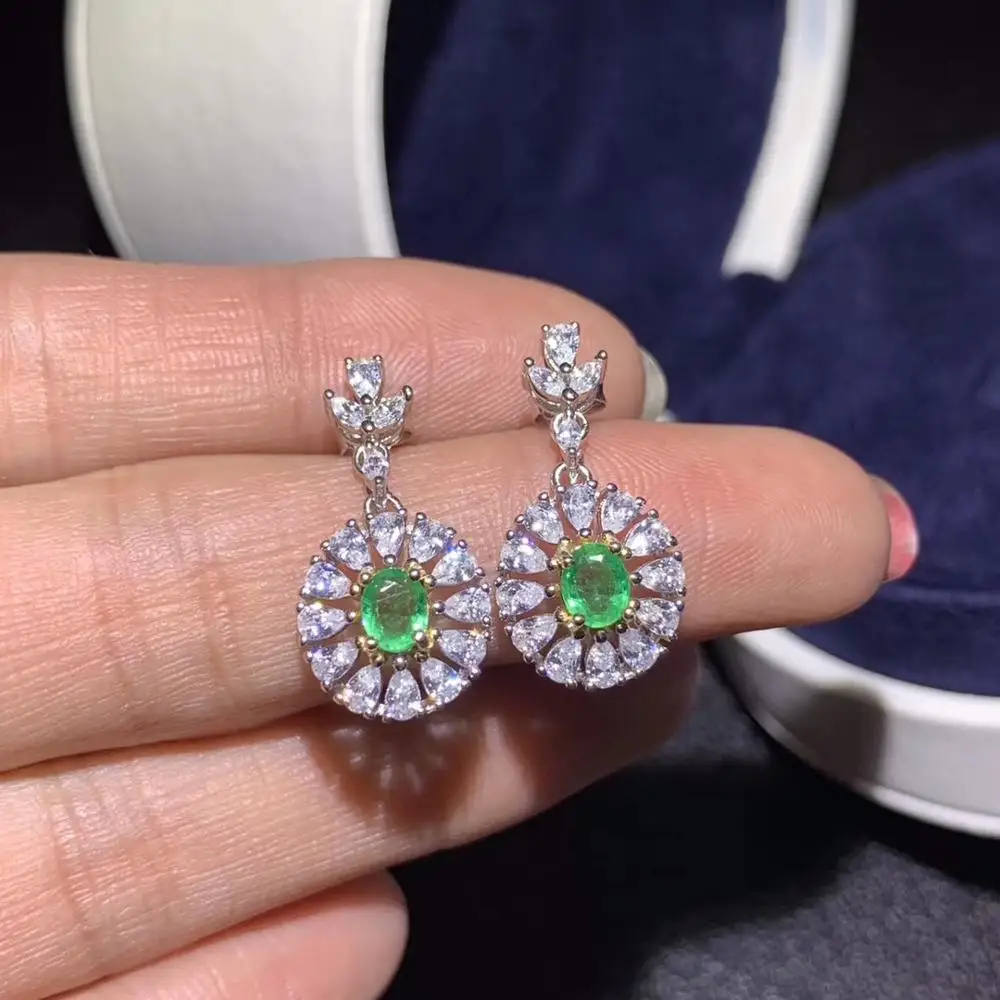 

new exquisite elegant green emerald stud earring women silver jewelry real natural gem 925 silver girl birthday gift