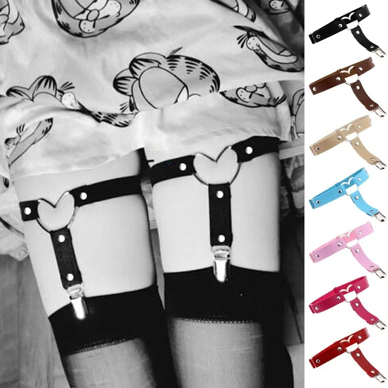 

Women Nice Sexy Punk Goth Heart PU Leather Elastic Garter Belt Leg Thigh Ring Clothing Accessory Spring Summer Suspender