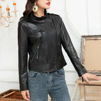 Woman Coats 100% Sheepskin Leather Coat Full Sleeve Female Motorcycle Jackets Natural Genuine Leather Short Ladies Jackets H423 
Woman Coats 100% Sheepskin Leather Coat Full Sleeve Female Motorcycle Jackets Natural Genuine Leather Short Ladies Jackets H423