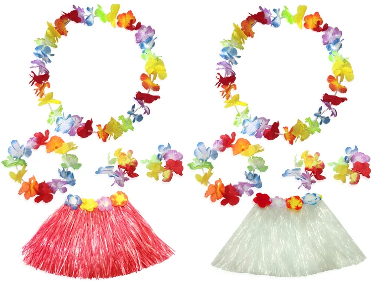 Hawaiian Dance Child Skirt with Leis Costume, Elastic Luau Grass, Hawaiian Flower Bracelets, Headband, Necklace, 40cm, 5pcs 6Pcs Hawaiian Dance Child Skirt with Leis Costume, Elastic Luau Grass, Hawaiian Flower Bracelets, Headband, Necklace, 40cm, 5pcs 6Pcs