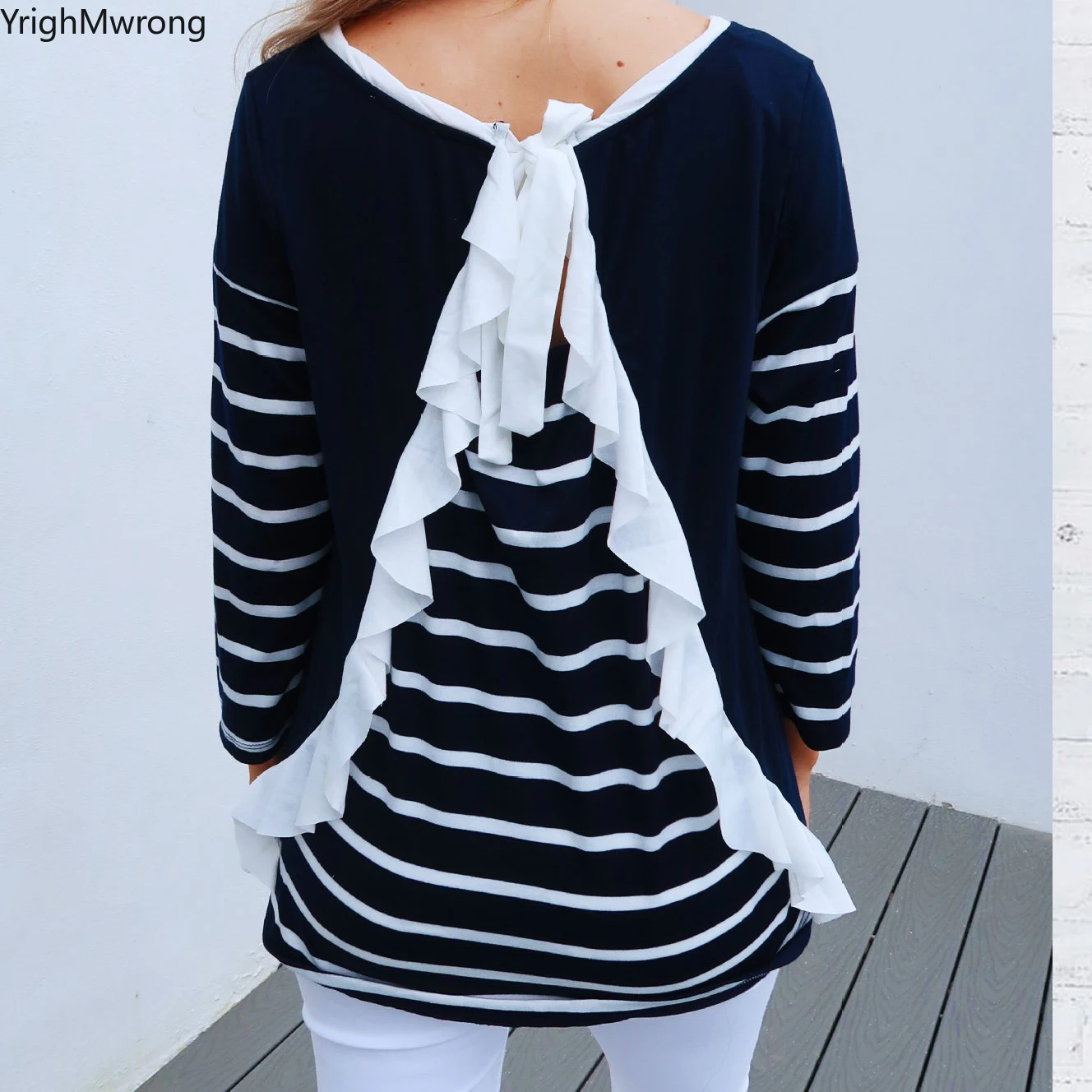 Patchwork Contrast Solid Striped Back Ruffles Tie Bow Sexy Loose T Shirt T-Shirt Top Plus Size Women Autumn Winter Thin Pullover
Patchwork Contrast Solid Striped Back Ruffles Tie Bow Sexy Loose T Shirt T-Shirt Top Plus Size Women Autumn Winter Thin Pullover