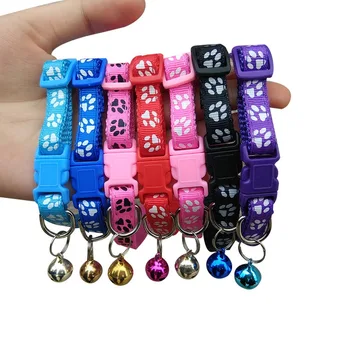 

1 PC Lovely Footprint Pet Collar With Bell Buckle Small Footprint Dog Puppy Nylon Fabric Cat Kitten Dog Collars And Harnesses