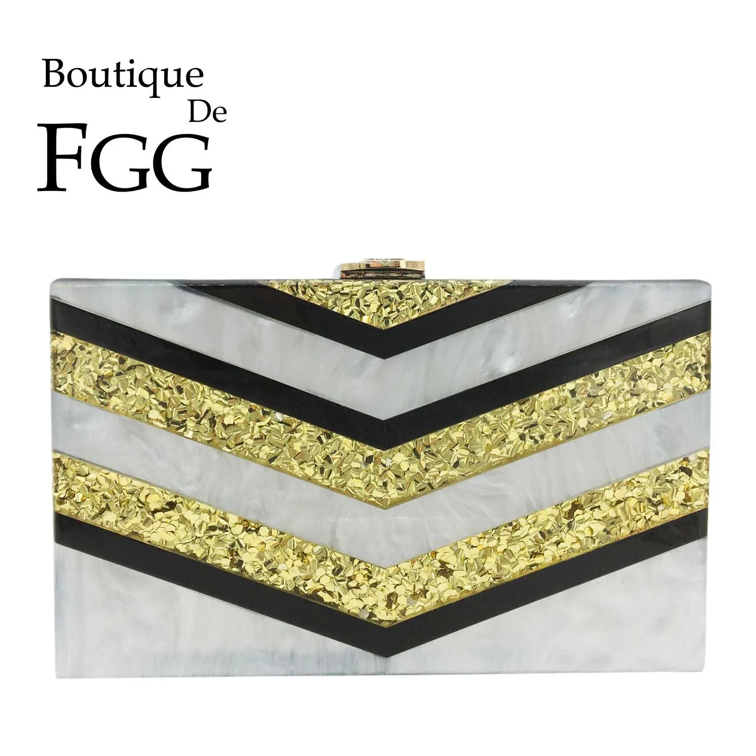 

Boutique De FGG Striped Women Acrylic Box Clutch Evening Bags Party Dinner Chain Shoulder & Crossbody Purses and Handbags