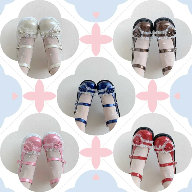 

Palace princess daily sweet lolita shoes vintage lace bowknot love kawaii shoes round head thick bottom women shoes loli cos