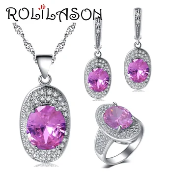 ROLILASON Silver ingots pink For women Earrings Necklace pendant Rings Jewelry Sets USA size #6#7#8#9#10 JS717 
ROLILASON Silver ingots pink For women Earrings Necklace pendant Rings Jewelry Sets USA size #6#7#8#9#10 JS717