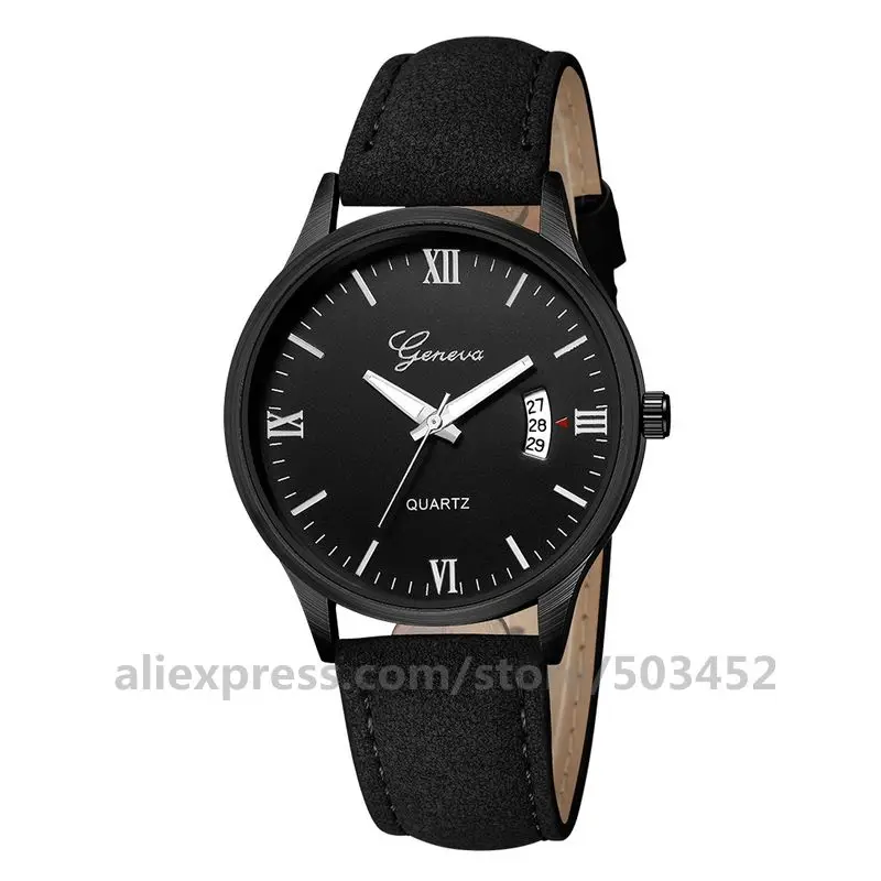 Фото Мужские часы 100 шт./лот Женева 638 с кожаным ремешком простые спортивные стильные