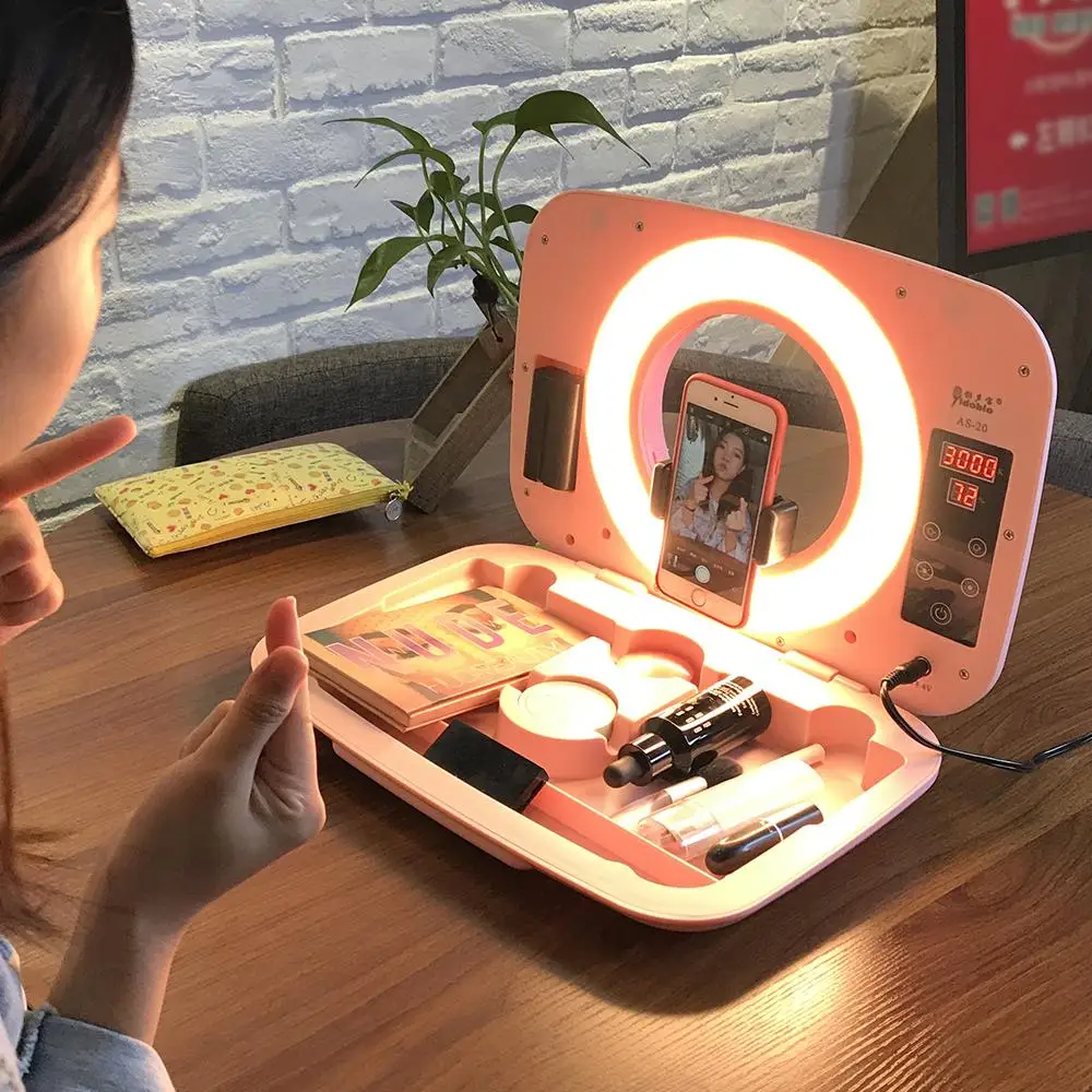 Yidoblo AS-20 make-up ring lamp box with handbag Dimmable 2800-9900K bio-color ring light box touch screen make up box
Yidoblo AS-20 make-up ring lamp box with handbag Dimmable 2800-9900K bio-color ring light box touch screen make up box