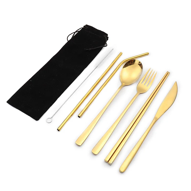 304 Stainless Steel Portable Travel Dinnerware Set Reusable Cutlery Knife Spoon Fork Chopsticks Set Metal Straw With Pouch
304 Stainless Steel Portable Travel Dinnerware Set Reusable Cutlery Knife Spoon Fork Chopsticks Set Metal Straw With Pouch