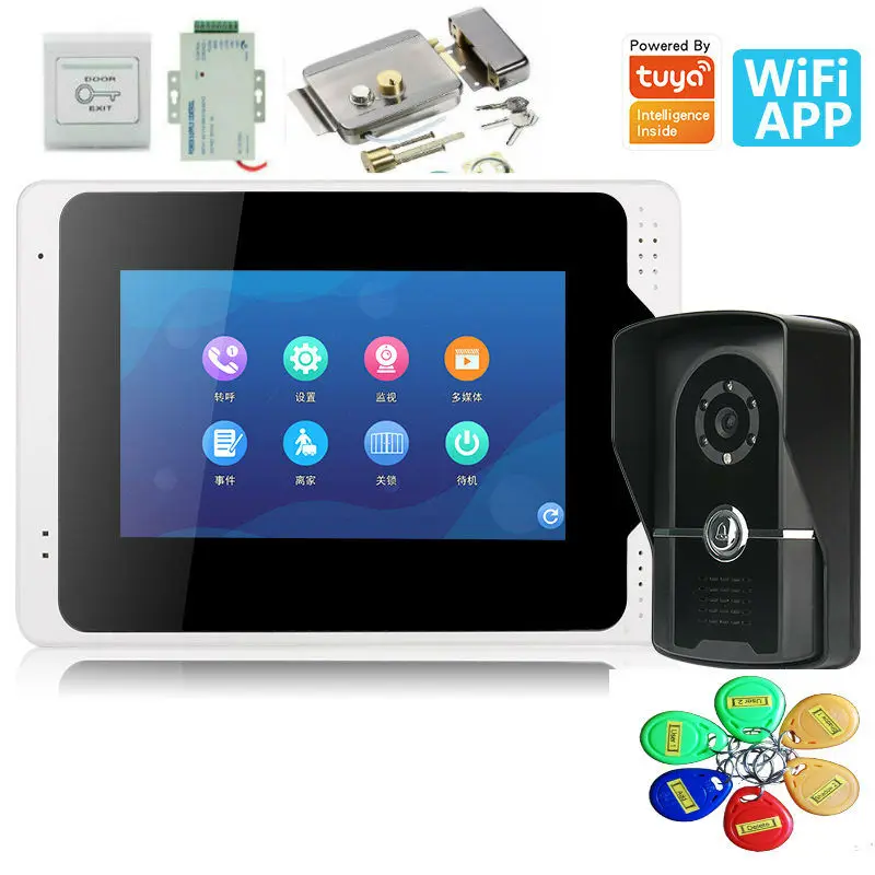 Tuya APP control 7 дюймов проводной/беспроводной Wifi RFID видео дверной звонок Домофон