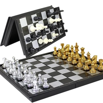 Quality Chess Game Medieval Chess Set With foldable Chessboard 32 Chess Pieces Chess board Gold Silver Magnetic Chess Set WPC
Quality Chess Game Medieval Chess Set With foldable Chessboard 32 Chess Pieces Chess board Gold Silver Magnetic Chess Set WPC