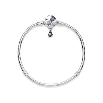 

Pan Jia purple flower shape Mo Shanghua open chain buckle s925 silver bracelet sterling simple bracelet base snake bone chain