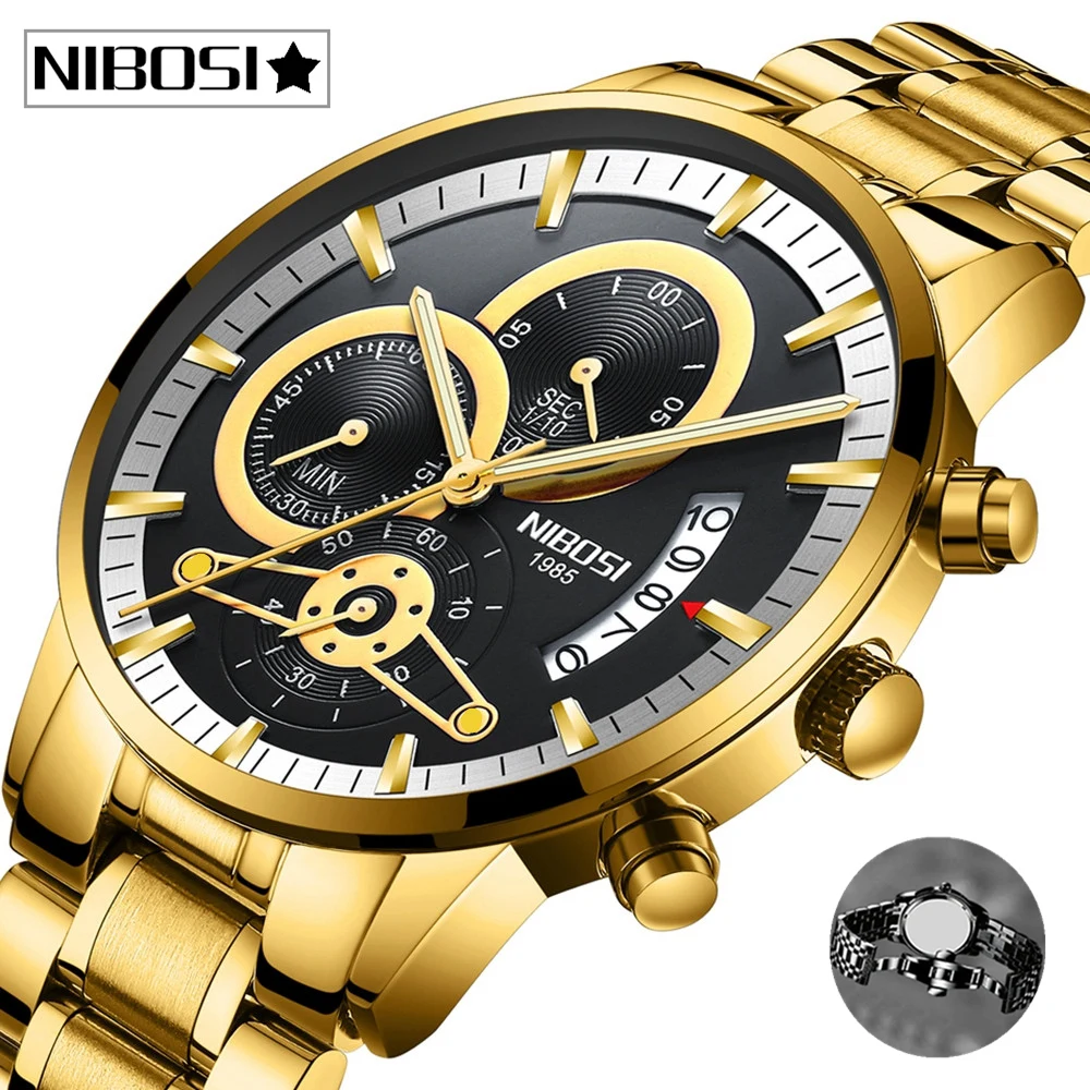 

Relogio Masculino NIBOSI Men Watches Top Brand Luxury Gold Male Clock Automatic Date Quartz Watch Luminous Calendar Wristwatch
