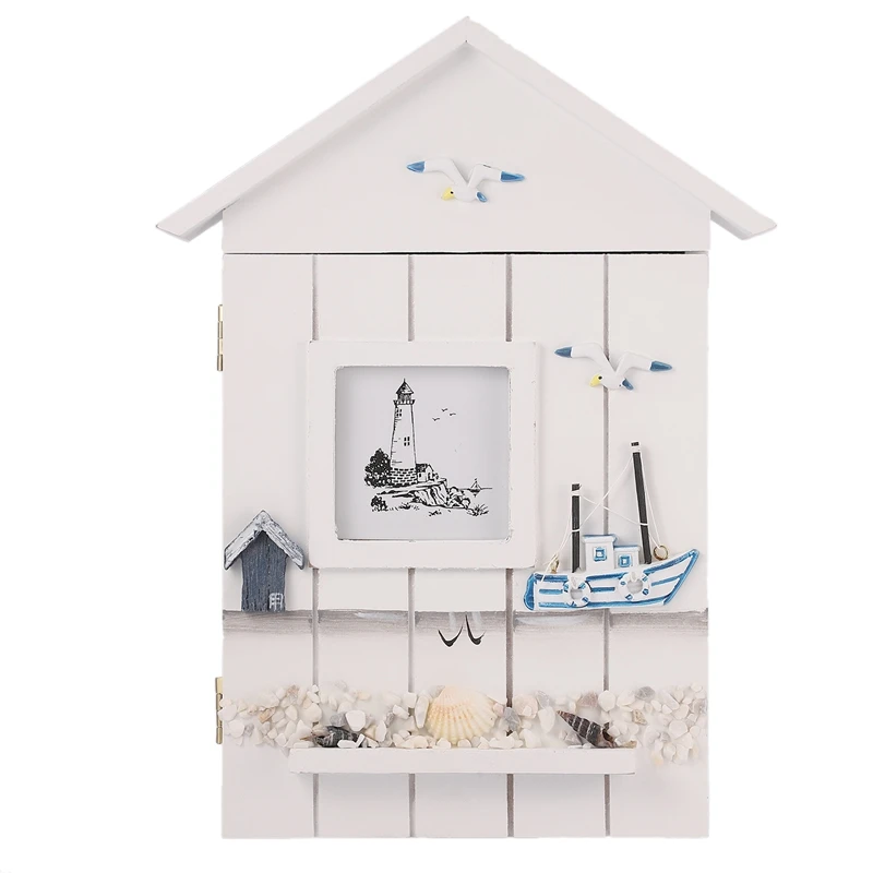 Mediterranean Style House Shape Wooden Key Box Wall Hanging Keys Holder Storage Organizer Pendants Ornaments Crafts Home | Дом и сад