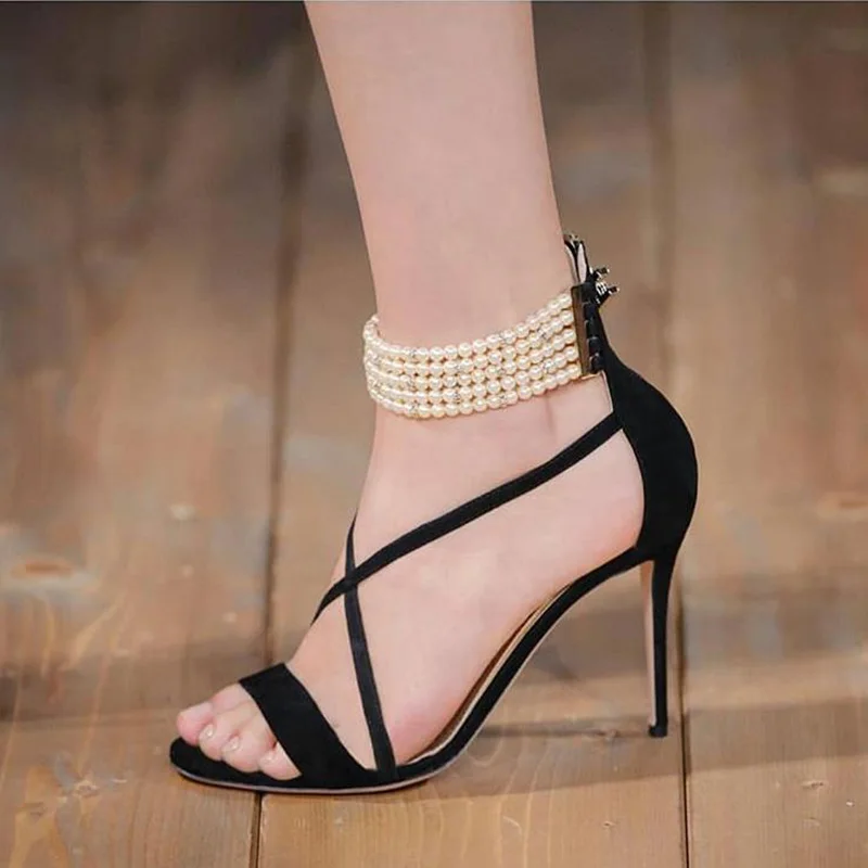 Chain Pearl Black Vegan Shoes Woman Female Sandals Summer Ankle Strap Super High Thin Heels Mature Novelty Sexy Large Size 15 16
Chain Pearl Black Vegan Shoes Woman Female Sandals Summer Ankle Strap Super High Thin Heels Mature Novelty Sexy Large Size 15 16