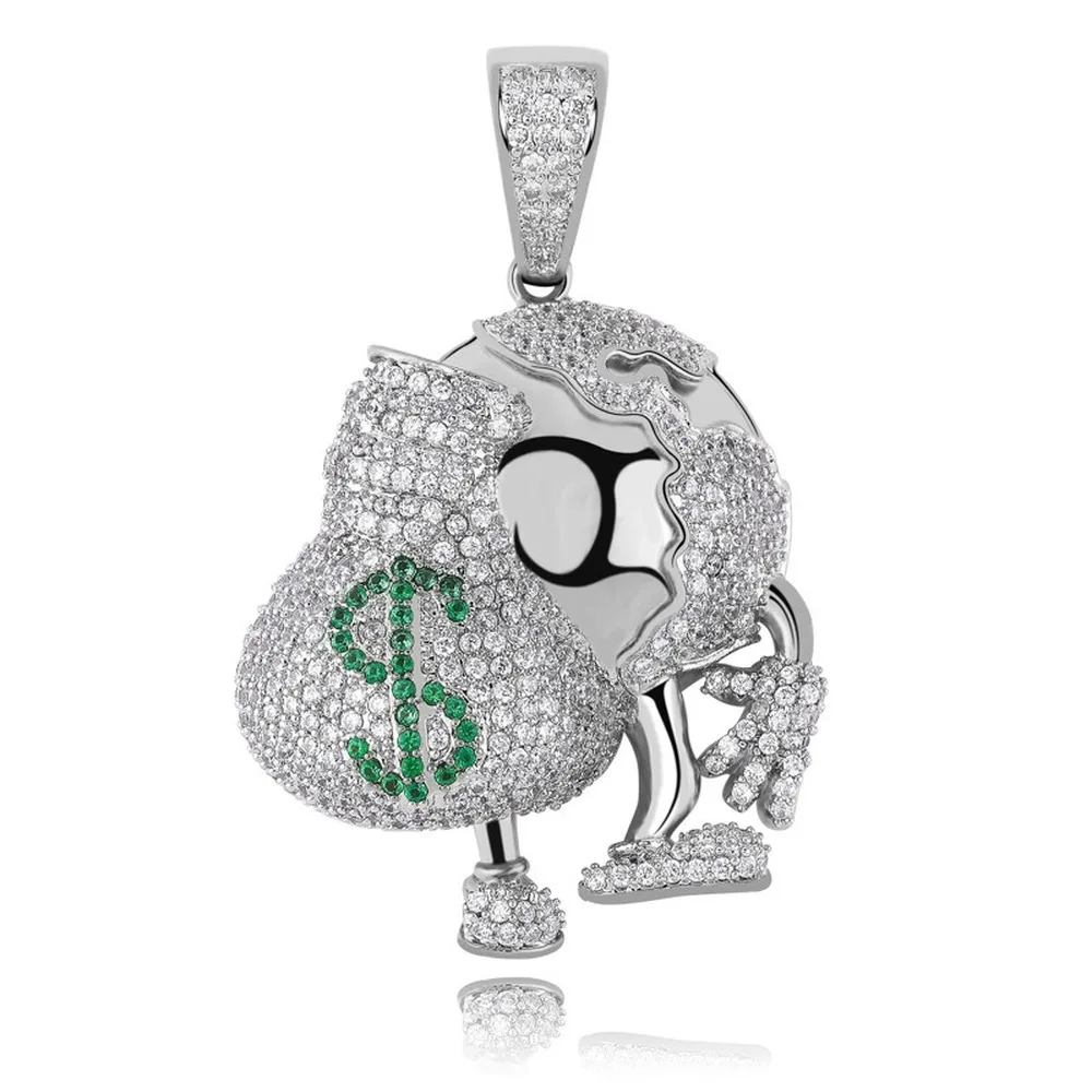 

18K Gold Plated Bling CZ Simulated Diamond Iced Villain Purse Pendant Necklace Hip Hop Chain Jewelry for Men Charm Gifts