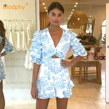 V-neck Sexy Holiday Backless Ruffle Playsuit Rompers Womens Beach Blue Jumpsuit Vocation Beach Overalls for Female 2020 Summer 
V-neck Sexy Holiday Backless Ruffle Playsuit Rompers Womens Beach Blue Jumpsuit Vocation Beach Overalls for Female 2020 Summer