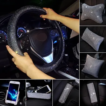 MR TEA Crystal Steering Wheel Cover PU Leather Bling Bling Rhinestones Car Headrest Neck Pillow Waist Support Seat Belt Cover
MR TEA Crystal Steering Wheel Cover PU Leather Bling Bling Rhinestones Car Headrest Neck Pillow Waist Support Seat Belt Cover