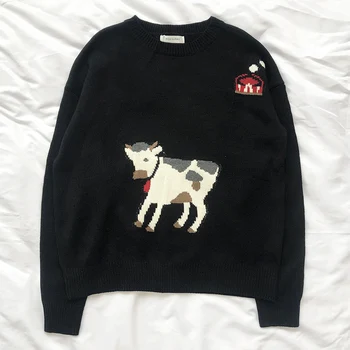 Funny Cow Pattern Knit Pullover Retro Sweater 
Funny Cow Pattern Knit Pullover Retro Sweater