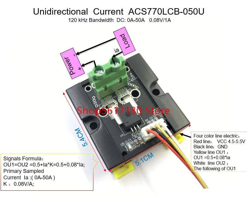 

ACS770LCB ACS770 050u Unidirectional DC Current Sensor module ACS770LCB-050U 120 kHz Bandwidth DC: 0-50A 0.08V/1A