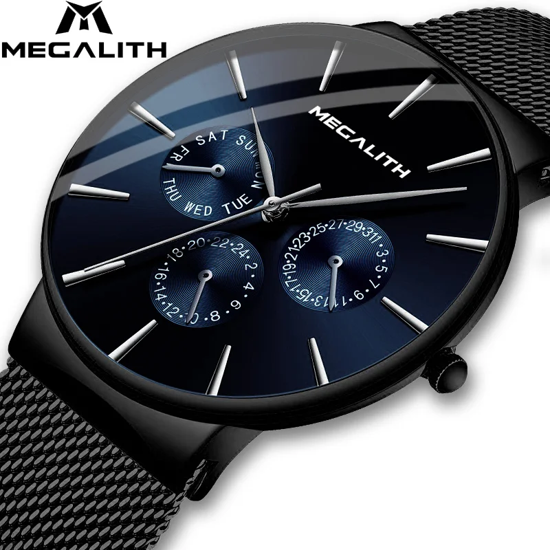 MEGALITH модные мужские часы водонепроницаемые ультра тонкие кварцевые для мужчин