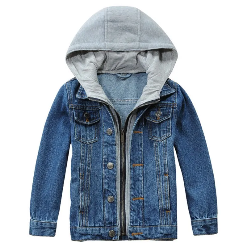 

Boys Denim Jacket With Hood Solid Fashion Design Kids Casual Blue Jean Coat For Baby Girl 2-14 Years Outerwear FM019