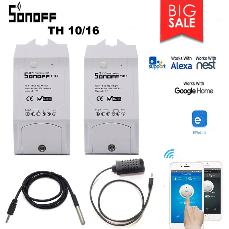 Ewelink Sonoff TH10A/16A Temperature Humidity Monitoring WiFi Smart Switch Remote Home Automation Kit for Alexa Google Home
Ewelink Sonoff TH10A/16A Temperature Humidity Monitoring WiFi Smart Switch Remote Home Automation Kit for Alexa Google Home