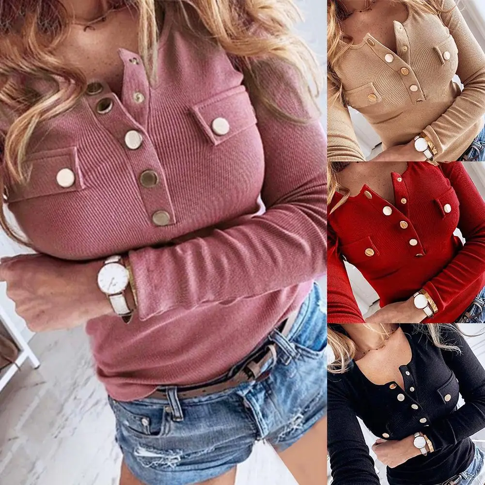 2021 Sexy Woman blouses Long Sleeve Solid Color Ribbed Slim Low-cut Blouse Slim Low-cut Sexy Women Blouse
2021 Sexy Woman blouses Long Sleeve Solid Color Ribbed Slim Low-cut Blouse Slim Low-cut Sexy Women Blouse