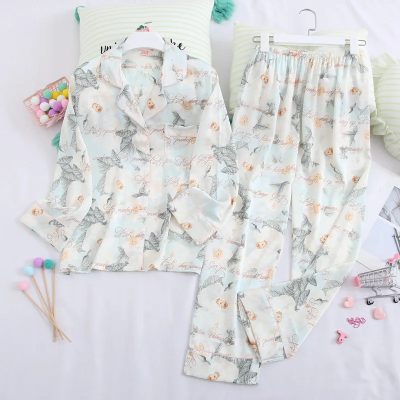 Long Sleeve Women Pajamas Turn-down Collar Night Suit Ladies Casual Sleepwear Two Piece Set Floral Nightwear Home Clothes
Long Sleeve Women Pajamas Turn-down Collar Night Suit Ladies Casual Sleepwear Two Piece Set Floral Nightwear Home Clothes