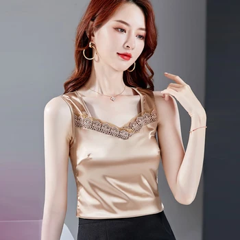 AOSSVIAO Silk Black Tank Tops Women Summer Sleeveless Korean Deep V Neck Women's Satin Top Streetwear Female Lace Tank Top 2020
AOSSVIAO Silk Black Tank Tops Women Summer Sleeveless Korean Deep V Neck Women's Satin Top Streetwear Female Lace Tank Top 2020