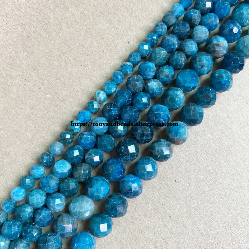 

Semi-precious Stone Diamond Cuts Faceted AA Quality Blue Apatite 7" Round Loose Beads 6 8 10 mm