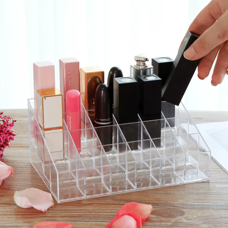 

Clear 24 Grid Lipstick Stand Case Makeup Organizer Storage Box Lipstick Display Stand Holder Cosmetic Jewelry Organizer Box