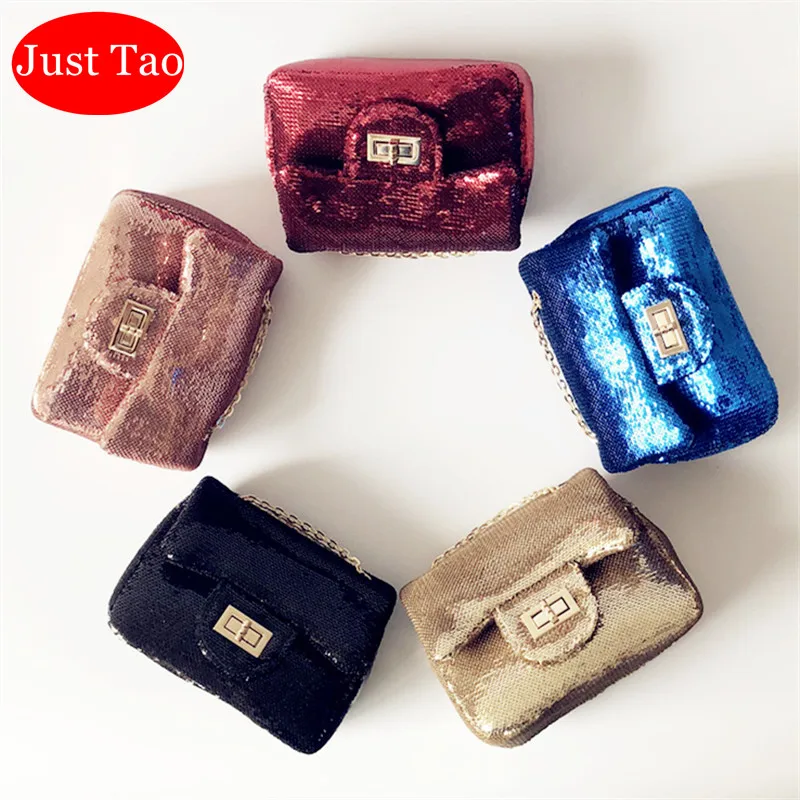 

Just Tao! New Sequin Stylish shoulder bags for baby kids Girls Small Bling Purse Toddlers Mini coin bag Child new wallet JT008