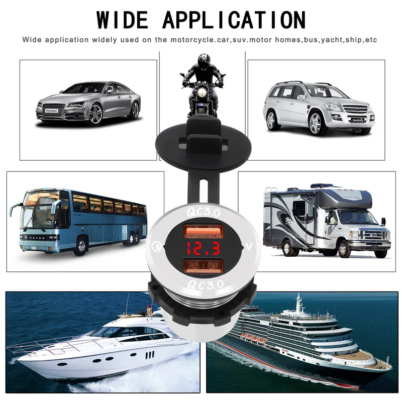 Car Power Outlet Cigarette Lighter Adapter LED Voltmeter Motorcycle QC 3.0 Dual USB Charger Socket Fast Charge Auto Accessories
Car Power Outlet Cigarette Lighter Adapter LED Voltmeter Motorcycle QC 3.0 Dual USB Charger Socket Fast Charge Auto Accessories