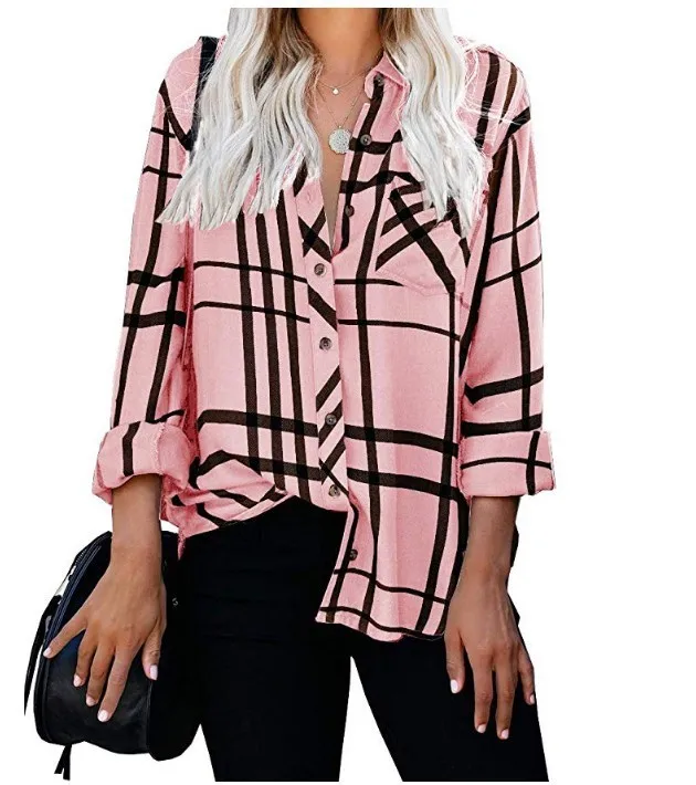 High quality casual large size women blouse 2020 spring new tops fashion lapel long sleeve plaid print ladies shirt
High quality casual large size women blouse 2020 spring new tops fashion lapel long sleeve plaid print ladies shirt