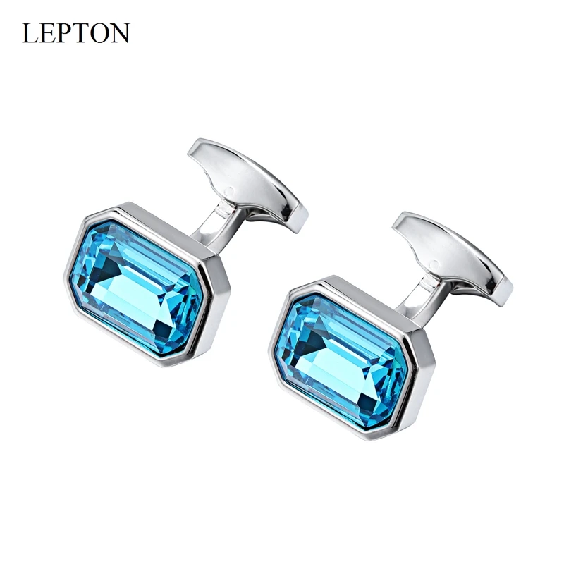 

Low-Key Luxury Sky Blue Glass Cufflinks For Mens Lepton High Quality Square Cufflink Man Shirt Cuffs Cuff Links Relojes Gemelos