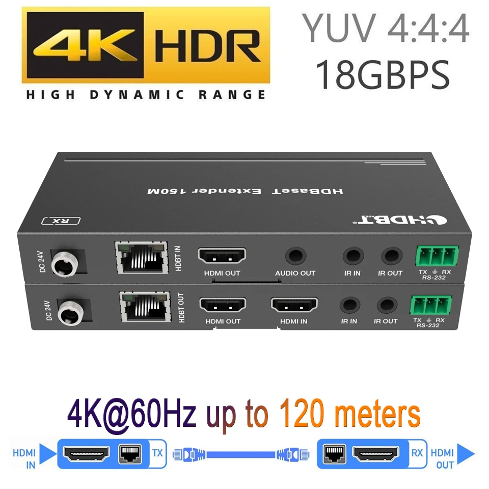 HDMI удлинитель HDBaseT с IR 120m 4K 60Hz POE RJ45 Cat5e/6 поддержка кабеля 2 0 и HDCP 2020 | Электроника
