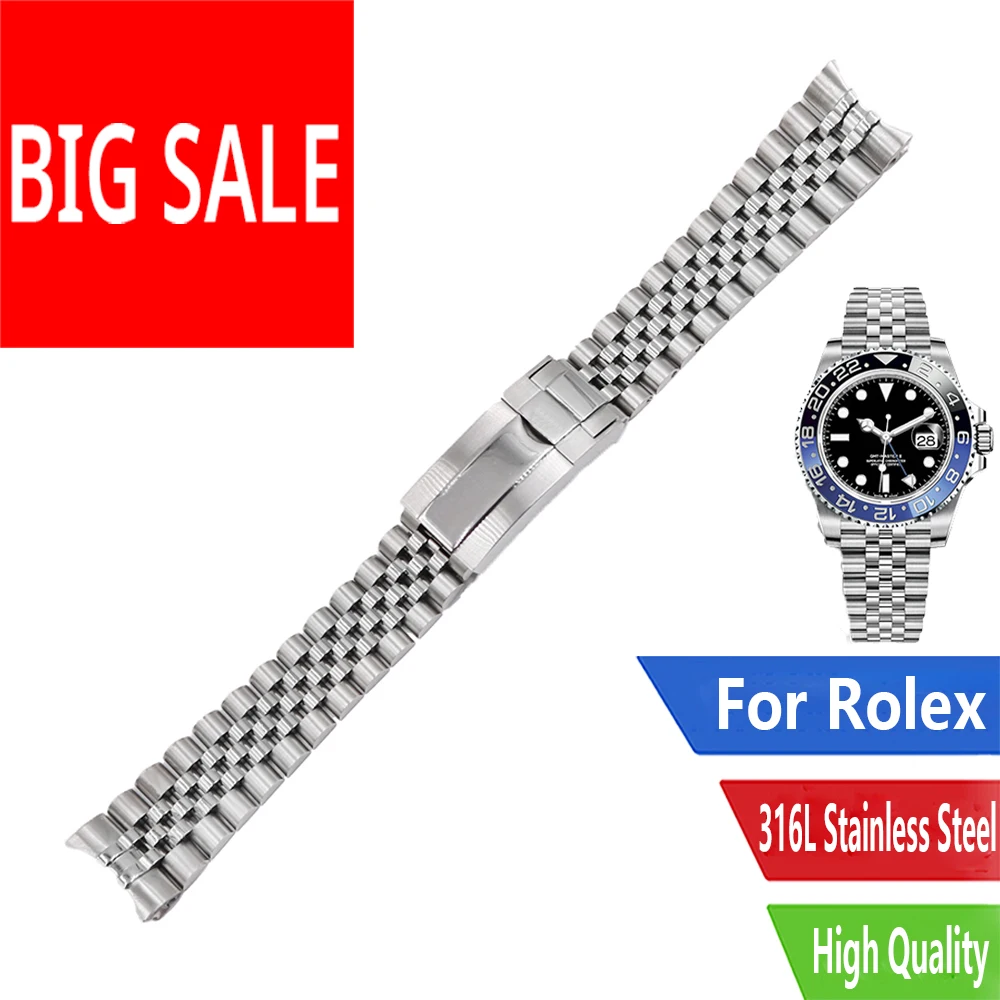 Фото CARLYWET 20 21mm Silver Stainless Steel Wrist Watch Band Bracelet Jubilee with Oyster Clasp For Rolex GMT Master II DATE JUST | Наручные