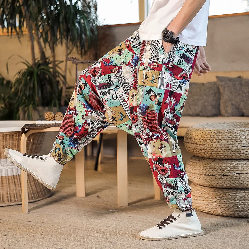 

2019 Autumn And Winter New Style Japanese-style Saggy Pants Chinese-style Nepal Pants Flax Flower Pants Men's Back Rise Width Tr