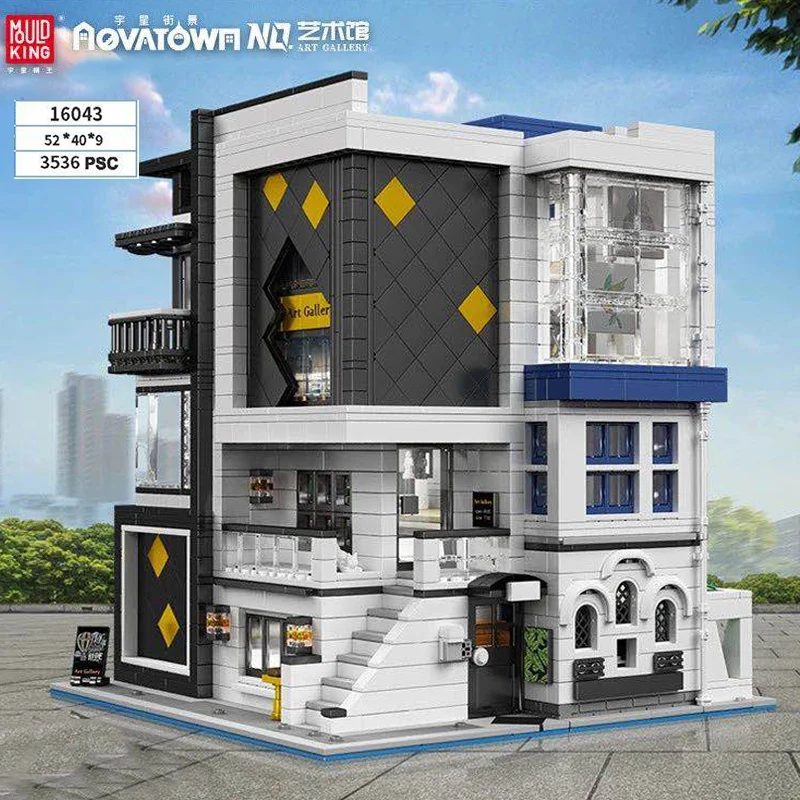 

MOULD KING Streetview Building Blocks 16043 The Art Gallery Showcase model With Led light Assembly bricks Kids Toys