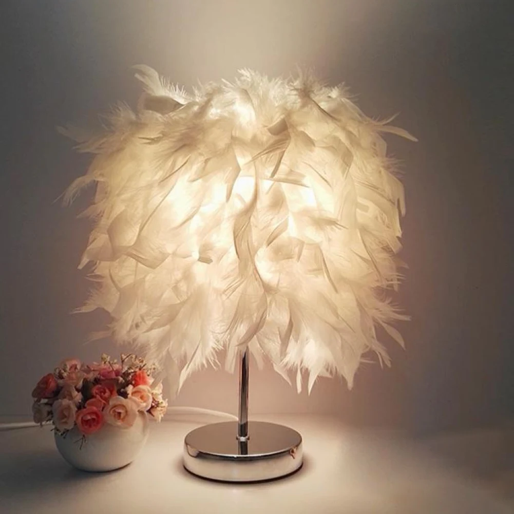 Generic LED Night Romantic Feather Lampshade LED Lights Table Lamp