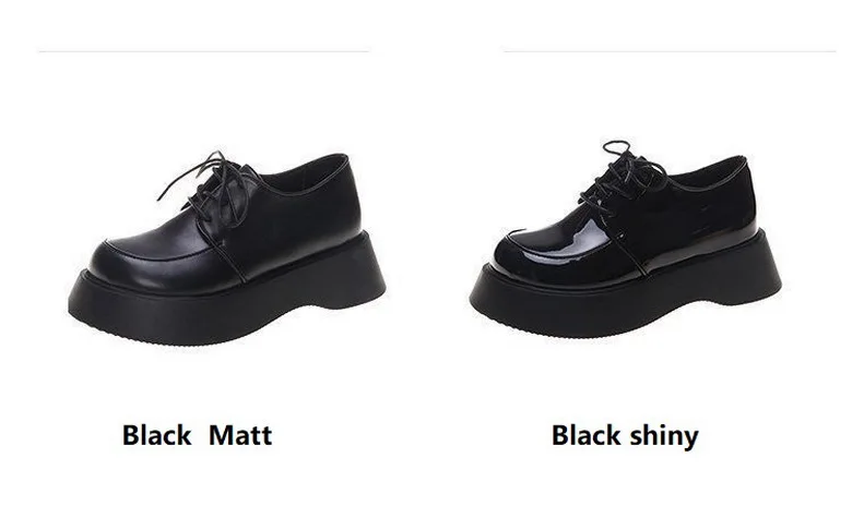 Platforms Shoes Women Bottom Heels Woman Autumn Shoes Round Big toe Shoe British Style Girls Faves Footwear Slip On Black